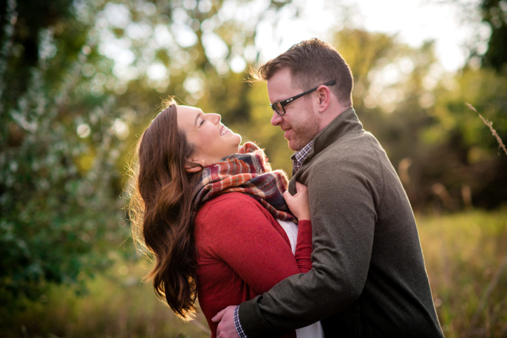 Head Thrown Back In Laughter Fall Engagement Photography